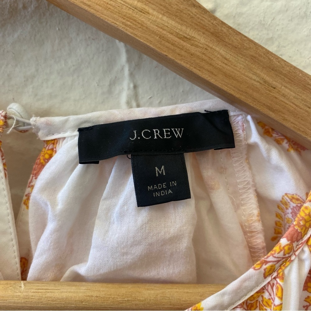 J. Crew || Smocked Waist Mini Dress Long Sleeve Floral Block Print Orange Medium - Picture 3 of 7